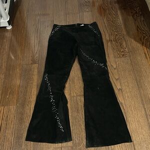 Wilsons Leather Black Wide Leg Pants with Silver Accents